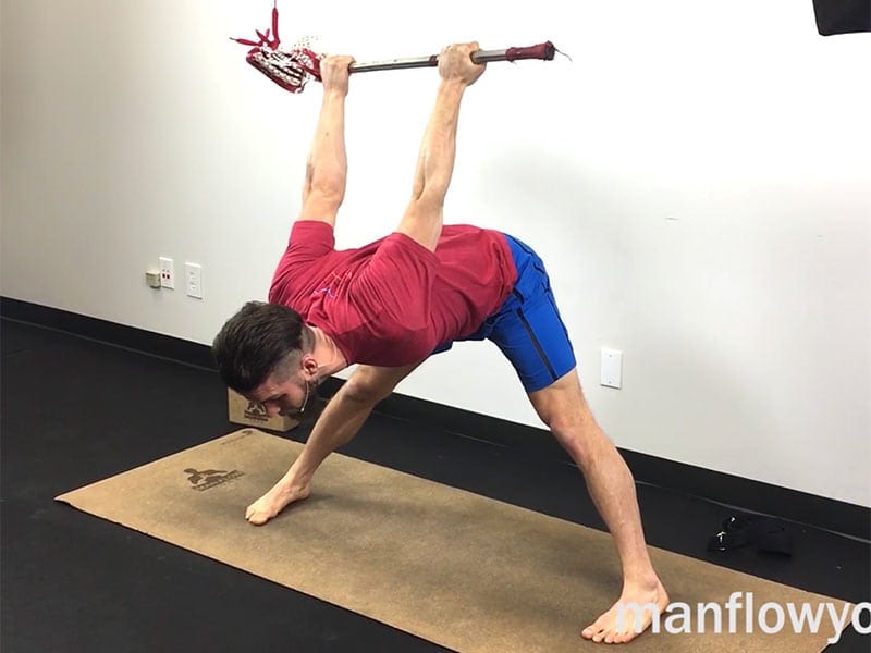 Yoga for Lacrosse - Wide-legged forward fold with strap behind back