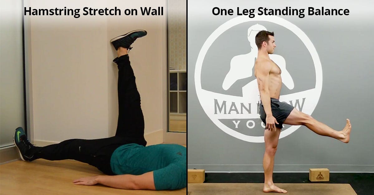 stretching hamstring on wall vs. holding your leg out in front of you in a 1-leg balance