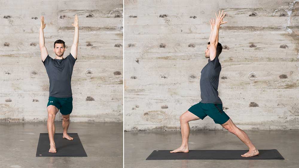 High Lunge demonstrated for people starting beginner yoga for men
