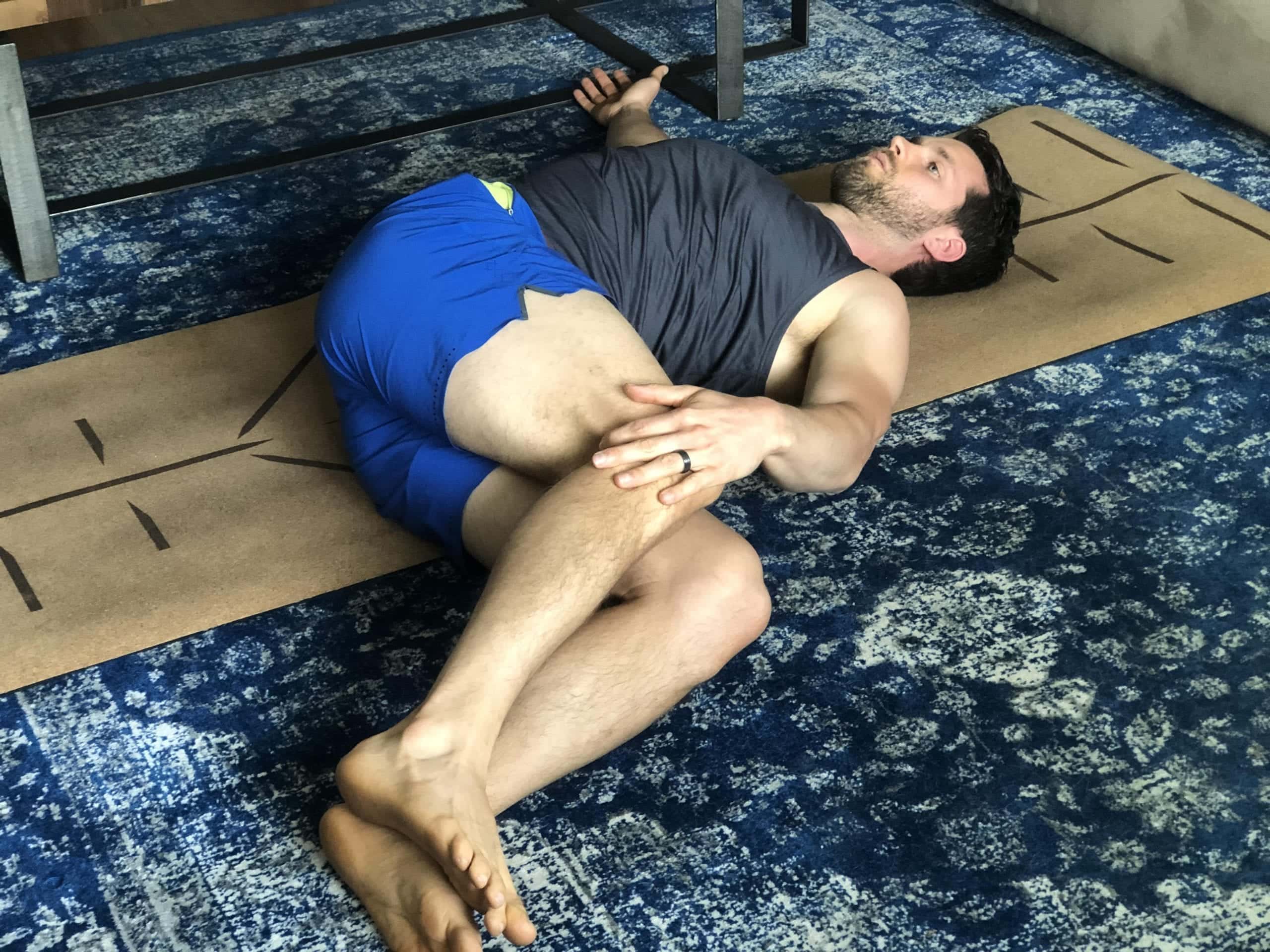 Yoga to counter sitting on the couch reclined twist pose