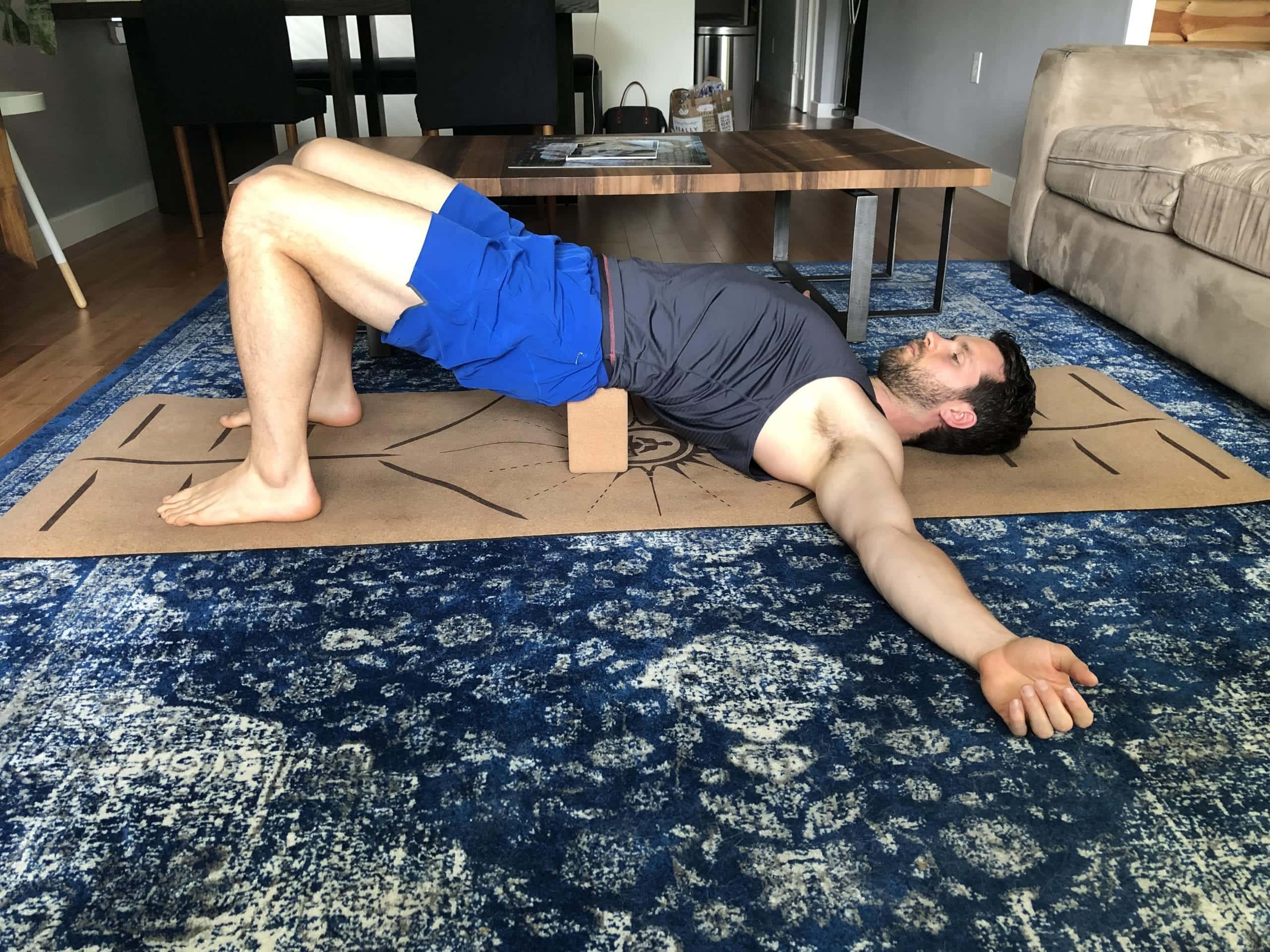 Yoga to counter sitting on the couch supported bridge