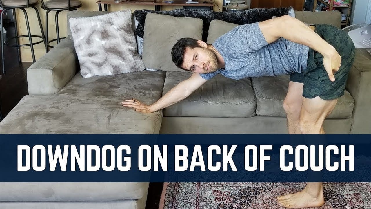 Yoga to counter sitting on the couch downdog