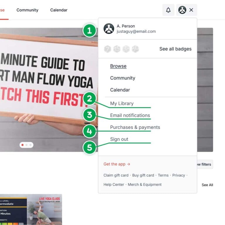Man Flow Yoga | Dashboard Menu Overview