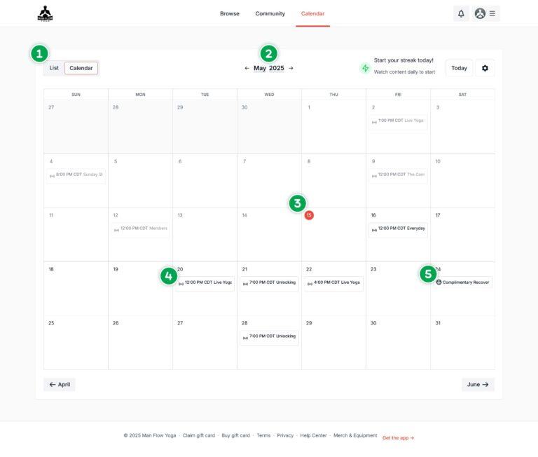 Man Flow Yoga | Members' Area Calendar