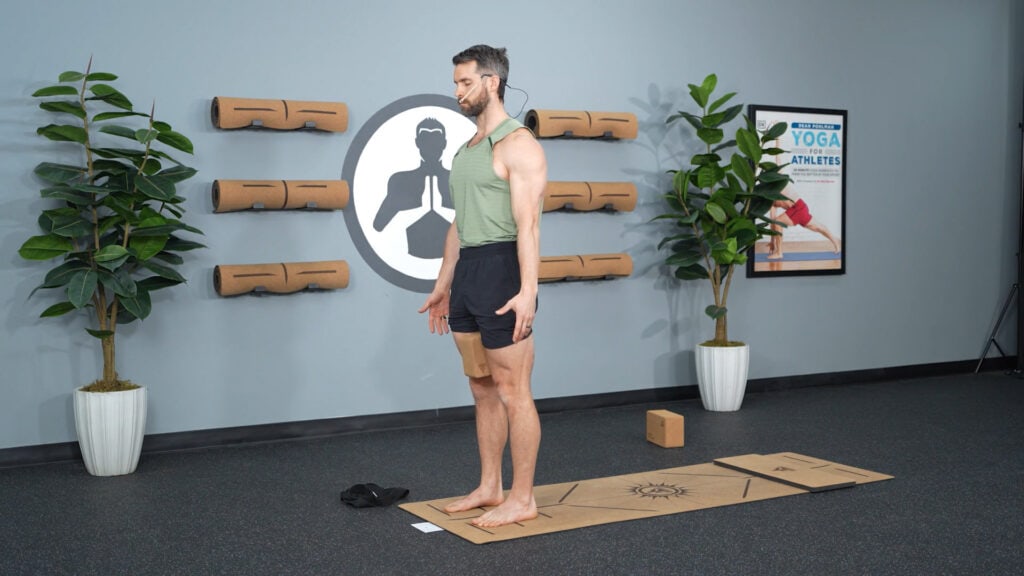 Step 8: Standing Mountain Pose with a Block | Breathwork & Movement To Find Peace: Morning Yoga For Anxiety 